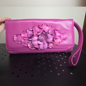 Paolo Masi Italian Leather Pink Floral Clutch